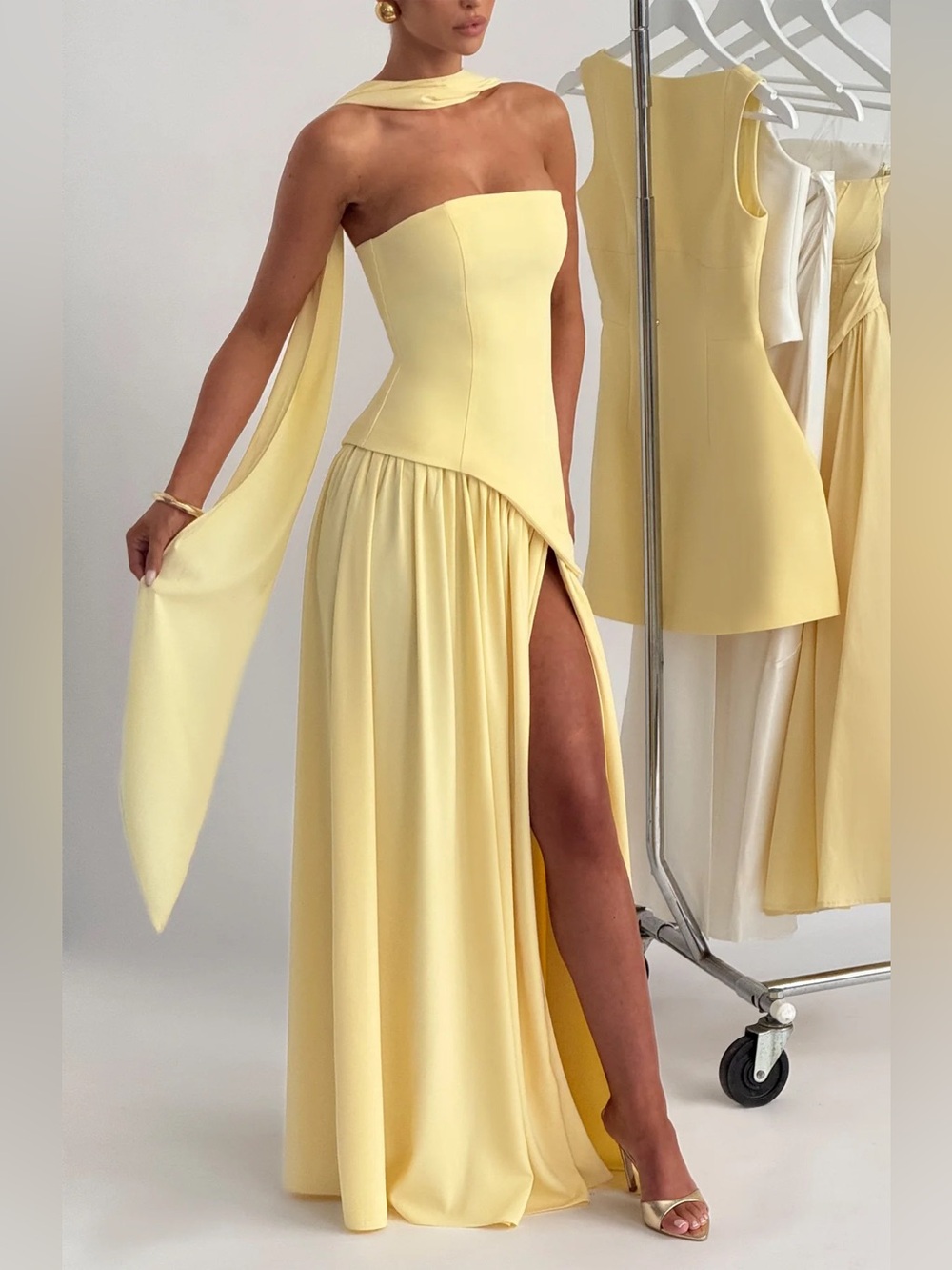 New BabyBoo Women MALIYAH MAXI DRESS LEMON Size Medium - Picture 5 of 16